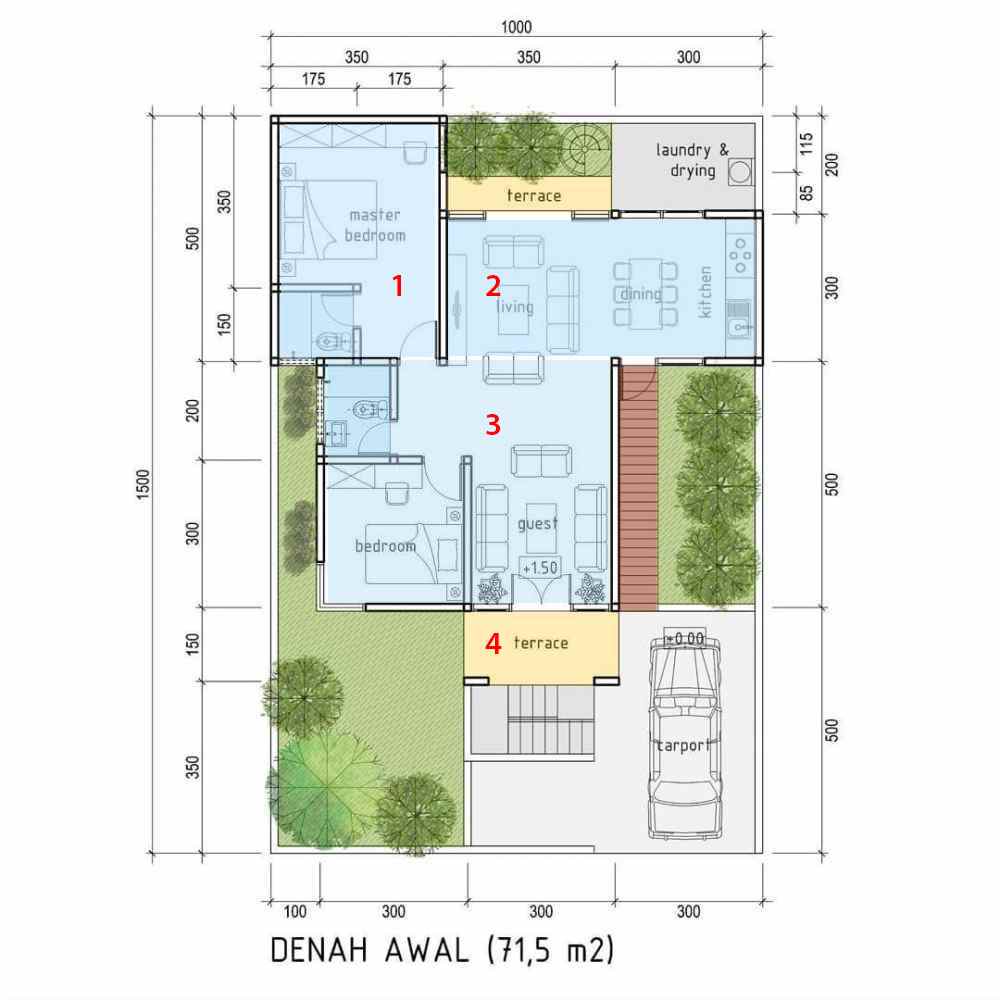 Cara menghitung luas bangunan rumah 1 lantai