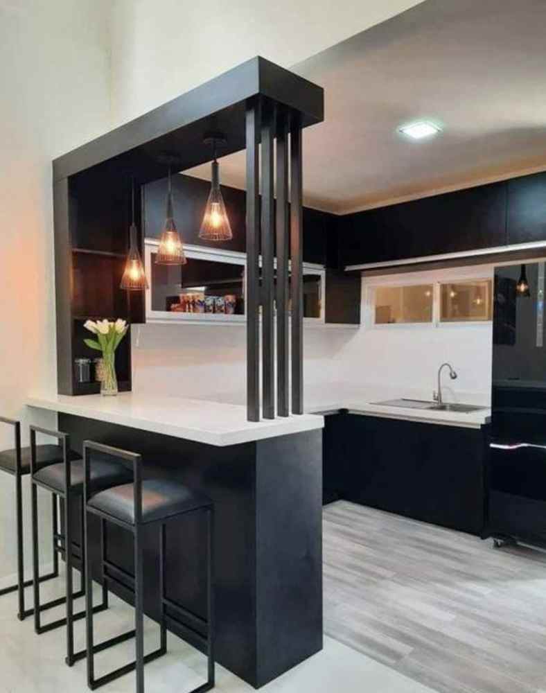 Dapur mini bar estetik monokrom
