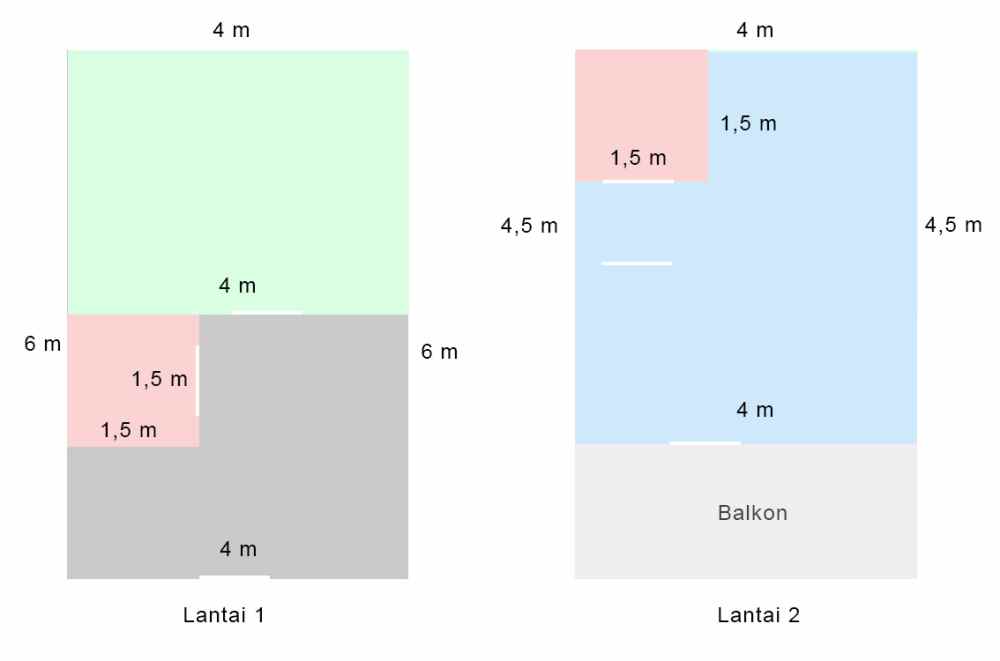 Denah rumah 4x6 meter 2 lantai