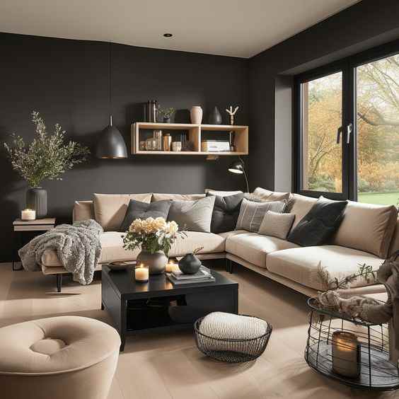 Kombinasi cat rumah hitam dan beige