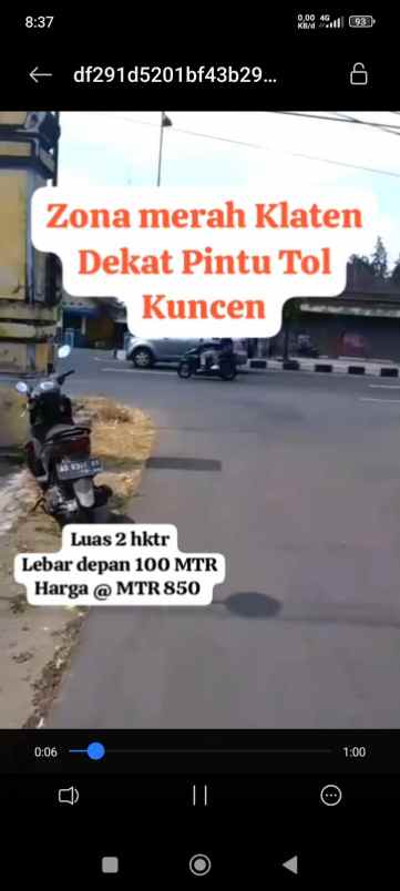dijual tanah dekat pintu tol kuncen klaten