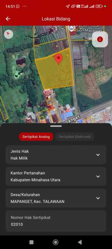 dijual tanah jl teterusan mapanget