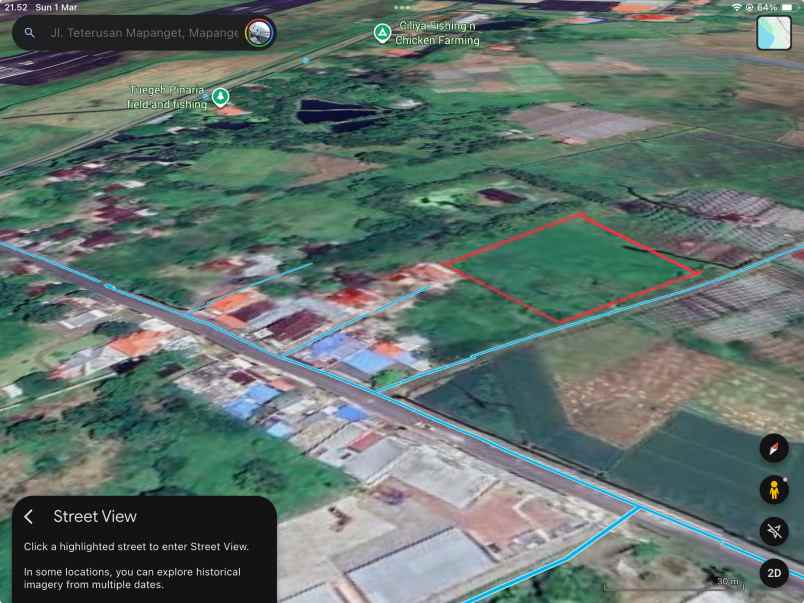 dijual tanah jl teterusan mapanget