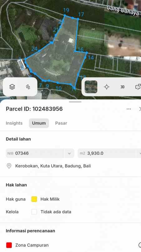 dijual tanah pantai berawa