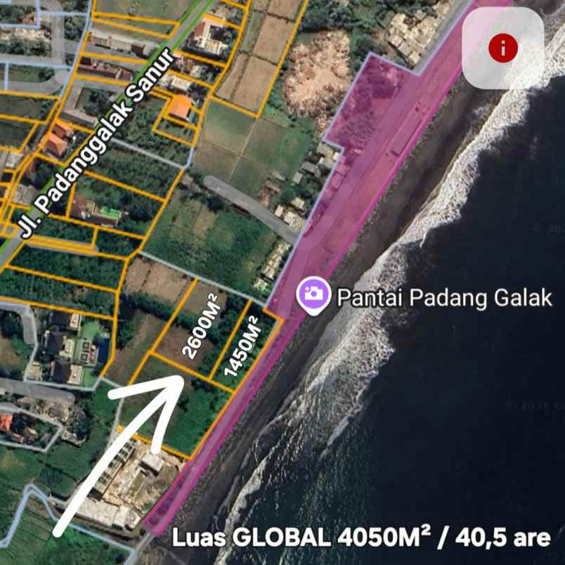 dijual tanah pantai padang galak