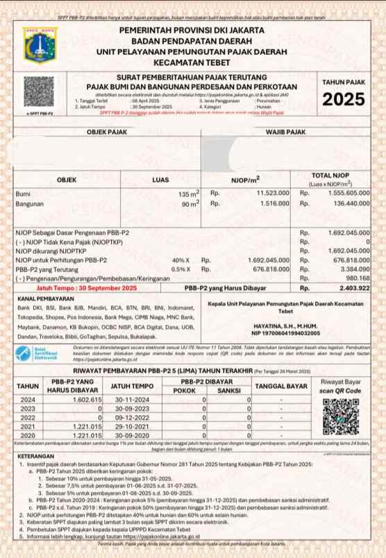 dijual tanah tebet barat