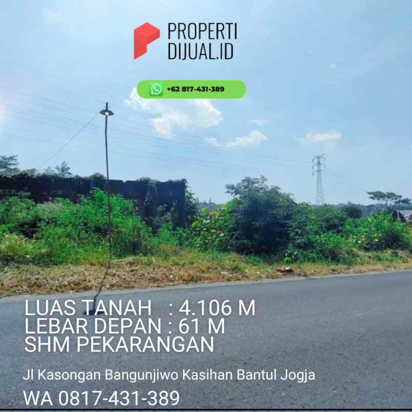 tanah dijual kasihan bangunjiwo kasongan