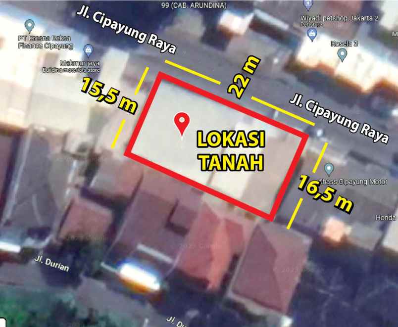 tanah murah 352 m2 pinggir jalan di cipayung jak tim