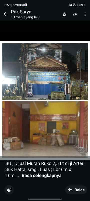 dijual ruko gudang kantor jl sukarno hatta