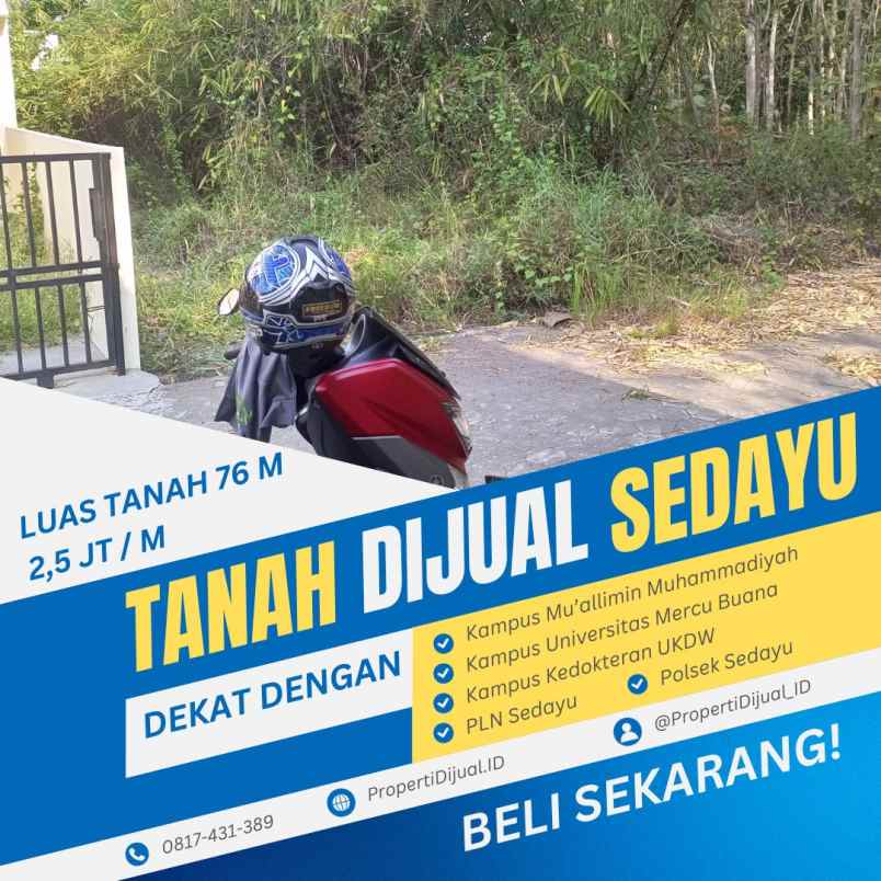 dijual tanah jl wates sedayu jogja