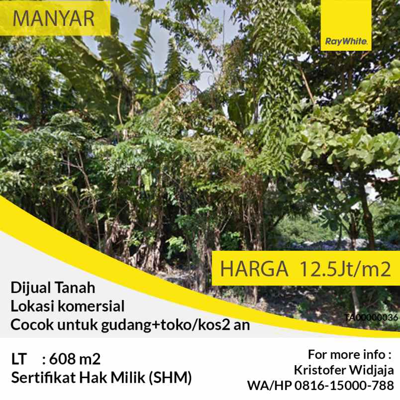 dijual tanah manyar rejo menur