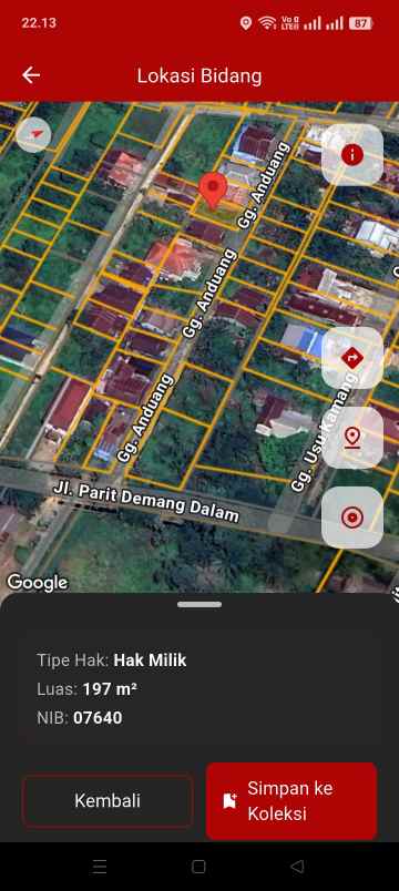 dijual tanah parit demang dalam