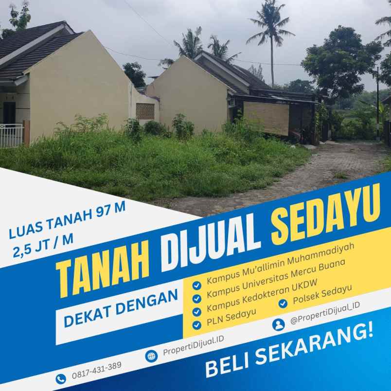 dijual tanah pedusan sedayu jl wates