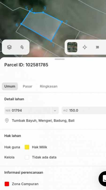 dijual 1 5 are jl tumbak bayuh pererenan mengwi badung