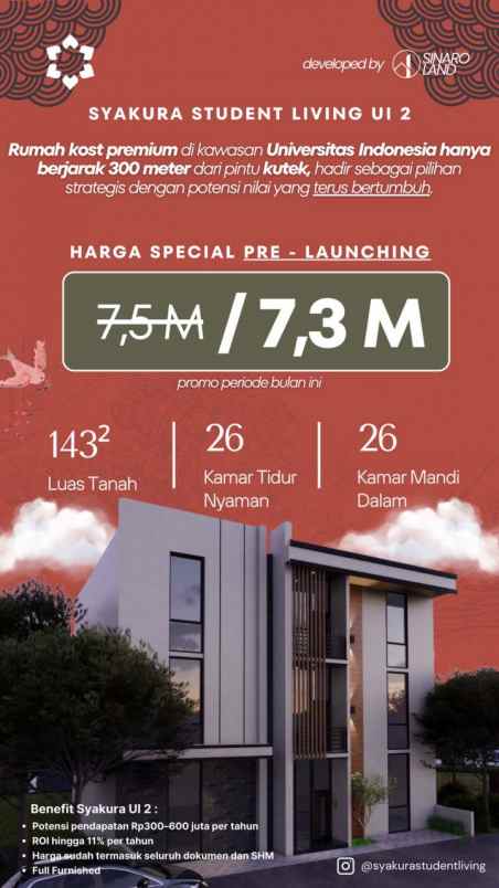 dijual kost jalan h amat kukusan