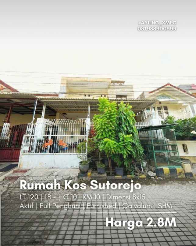 dijual kost rumah kos sutorejo
