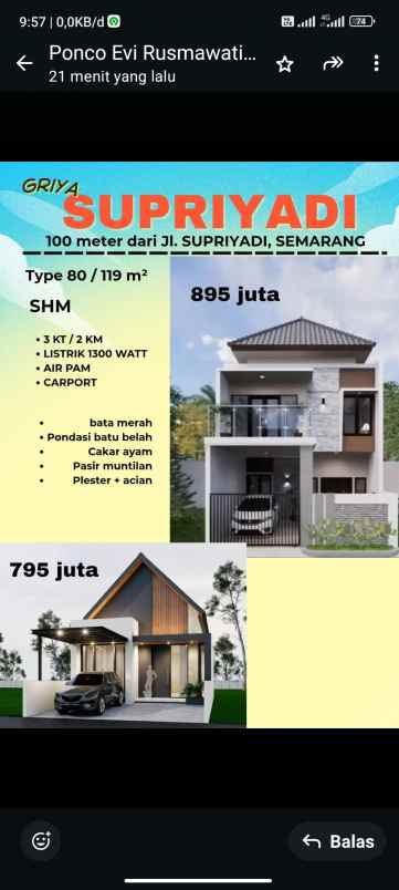 dijual rumah area supriyadi semarang