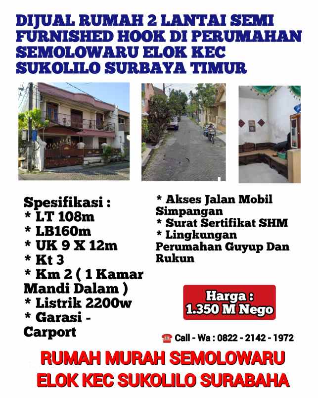 dijual rumah semolowaru elok kec