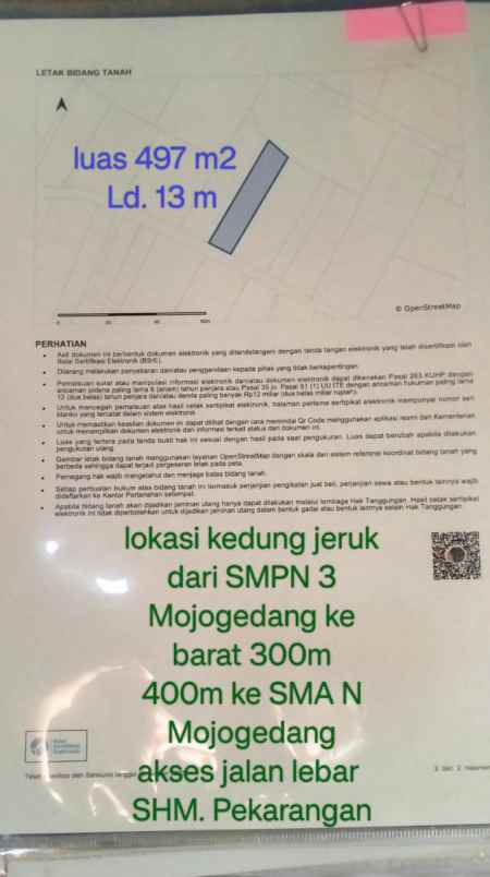 dijual tanah dijual tanah di untuk rejo