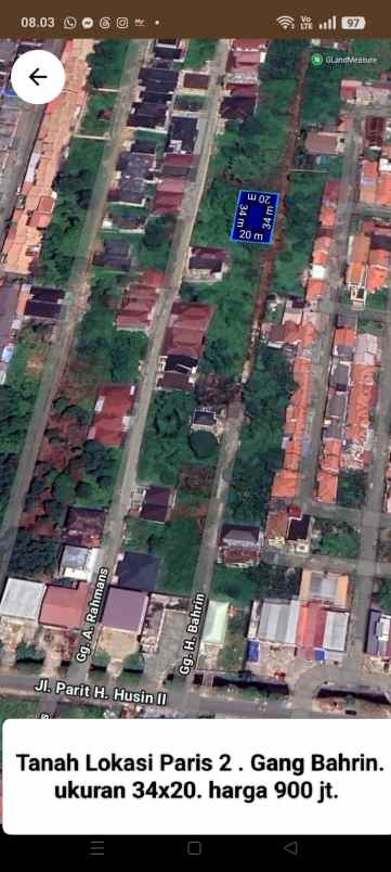 dijual tanah jalan paris 2 gang bahrin