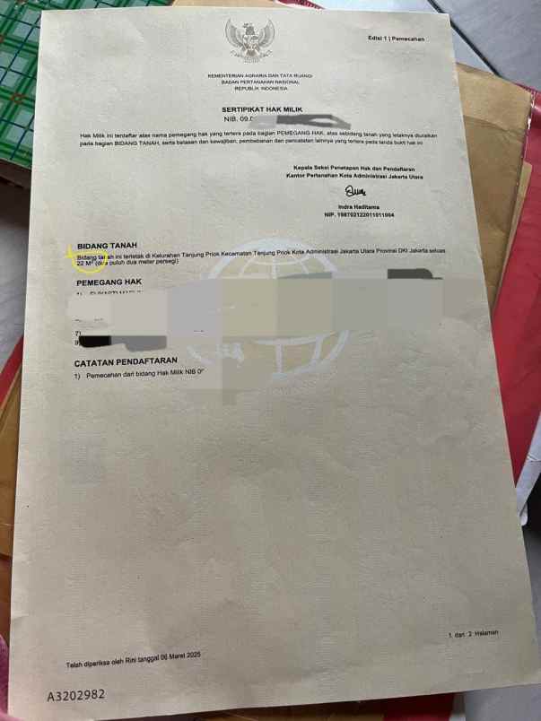 dijual tanah kampung bahari gang 1 tj