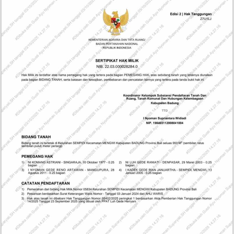 dijual tanah raya dalung