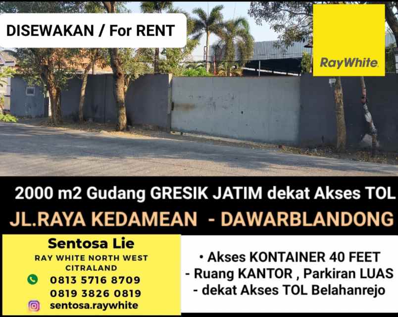 disewakan ruko gudang kantor jalan raya kedamean