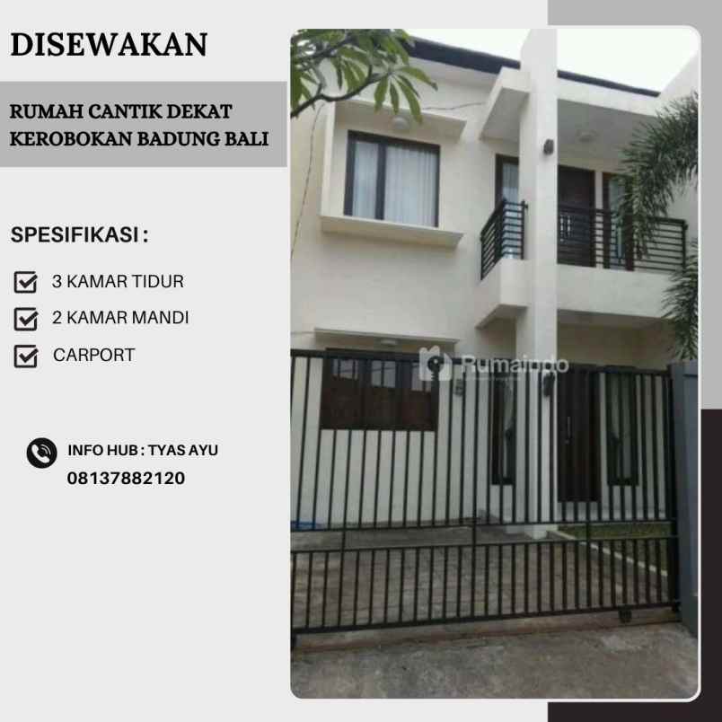 rumah cantik 3 bedroom dekat kerobokan badung bali