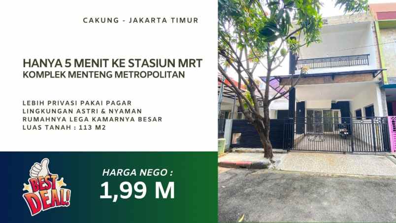 rumah dijual menteng metropolitan cakung jakarta timur