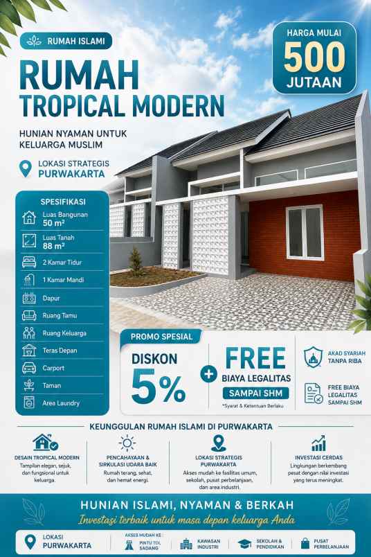 rumah tropical modern type 50 88 cocok untuk keluarga