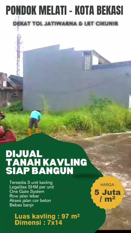 tanah kavling shm pondok melati bekasi bebas banjir