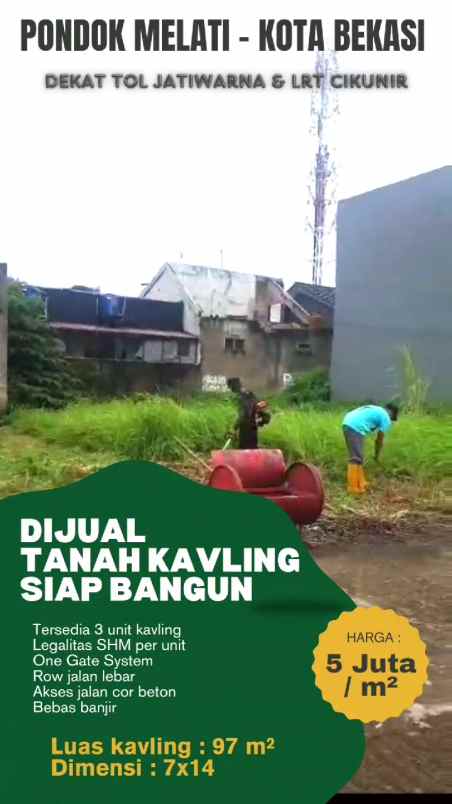 tanah kavling shm pondok melati bekasi bebas banjir