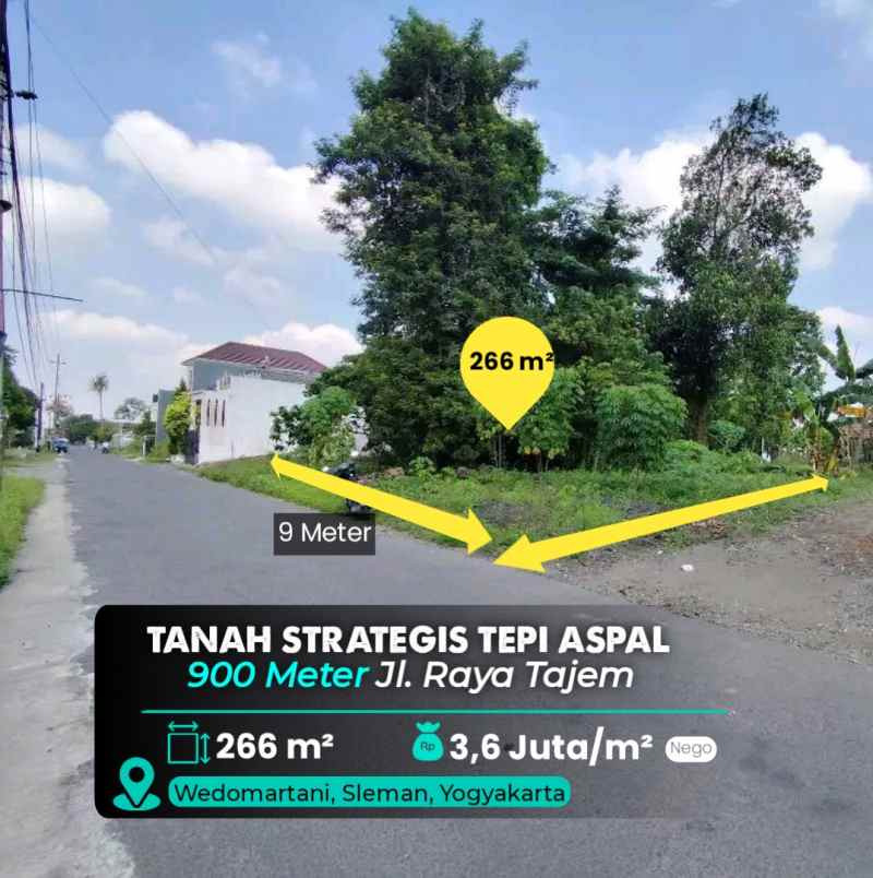 tanah tepi aspal cuma 900 meter ke jl tajem sleman