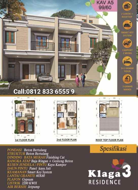 dijual rumah baru dua lantai di ciracas bonus roof top