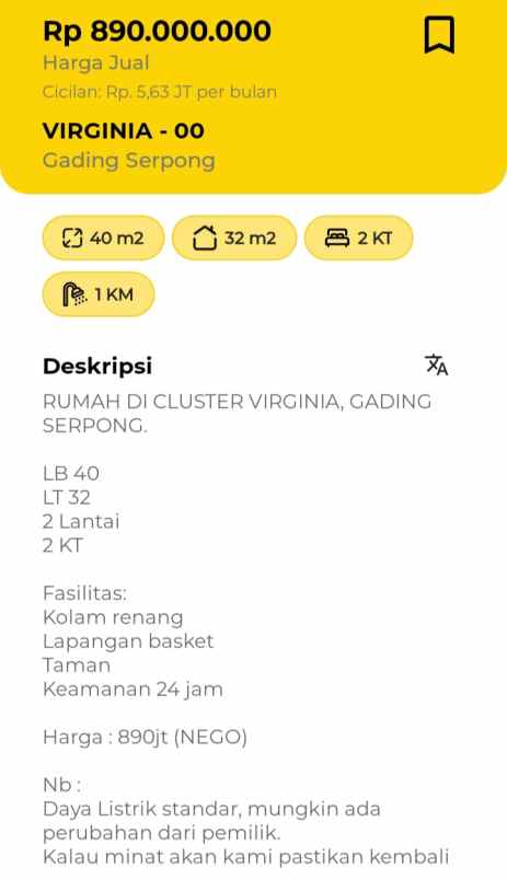 dijual rumah di cluster virginia gading serpong