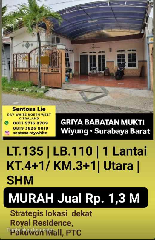 dijual rumah jalan griya babatan mukti