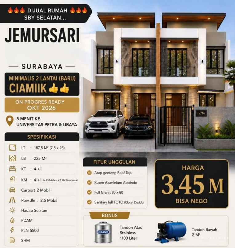 dijual rumah jemursari