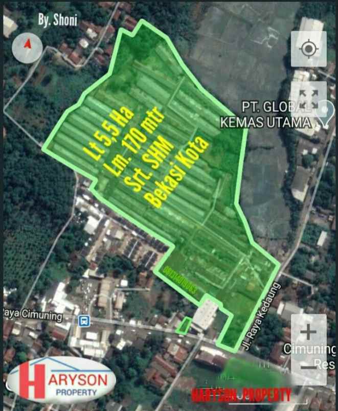 dijual tanah 5 5 ha cimuning kota bekasi