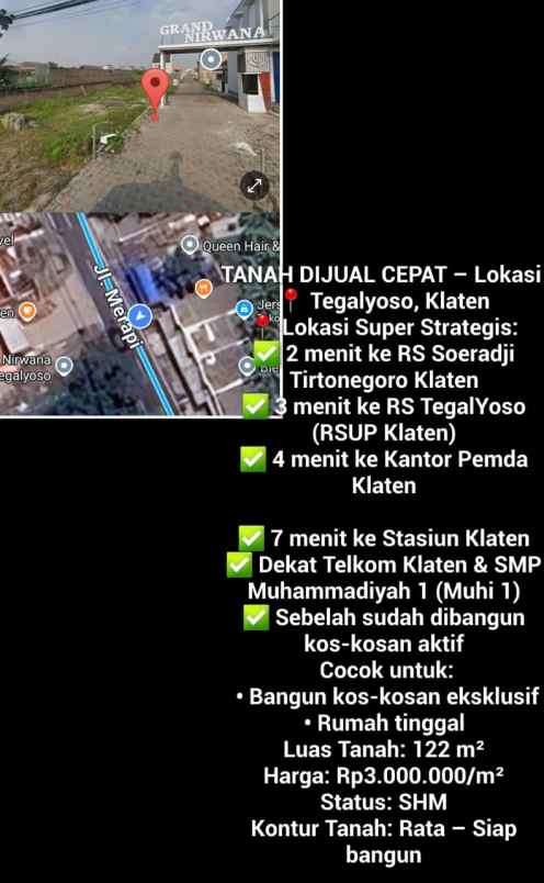 dijual tanah di tegalyoso klaten