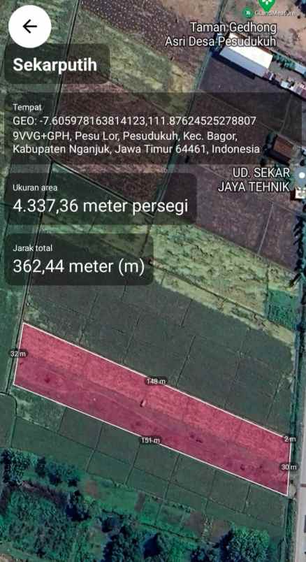 dijual tanah industri nol jalan raya bagor nganjuk