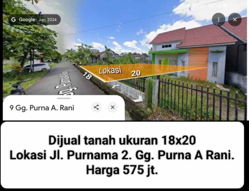 dijual tanah jalan purnama 2 gang