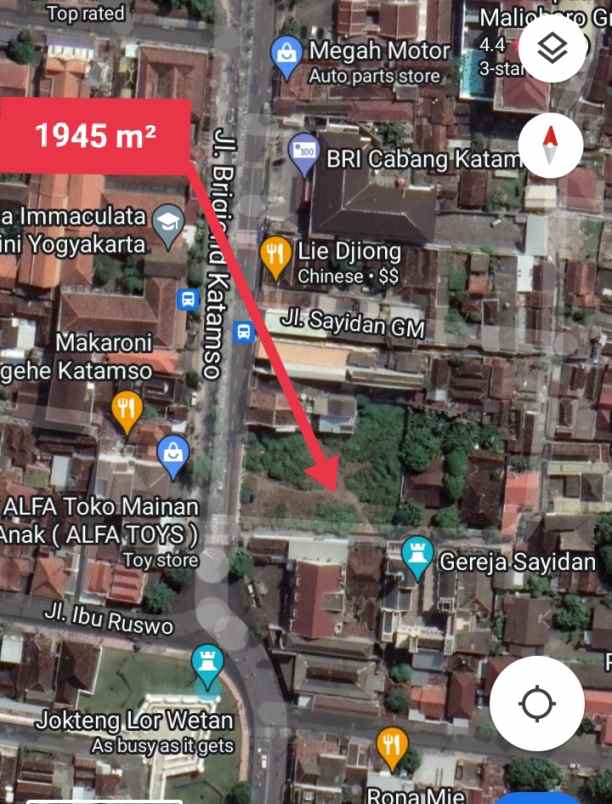 dijual tanah jl brigjen katamso no 33