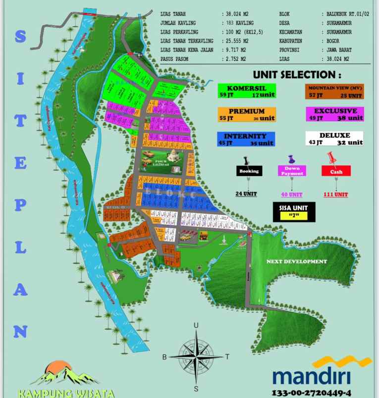 dijual tanah jl desa sukamakmur puncak