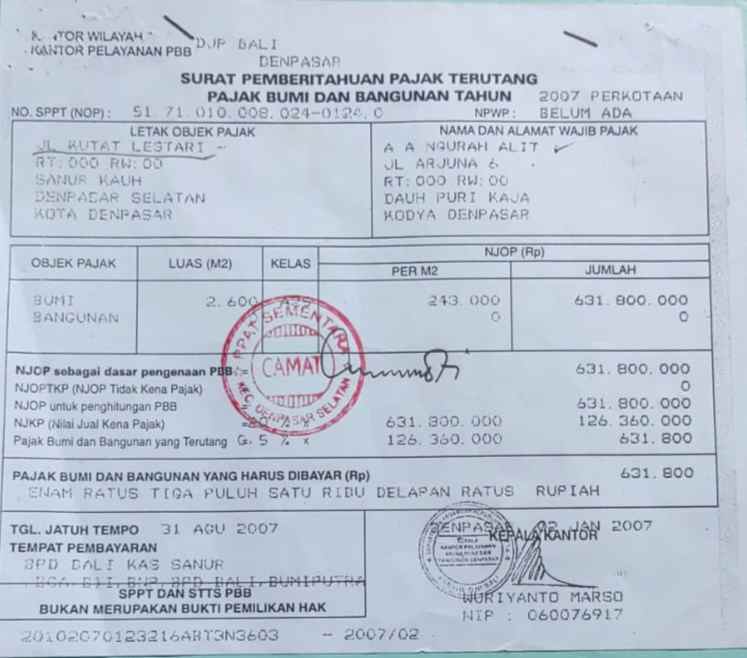 dijual tanah jl tunggak bingin