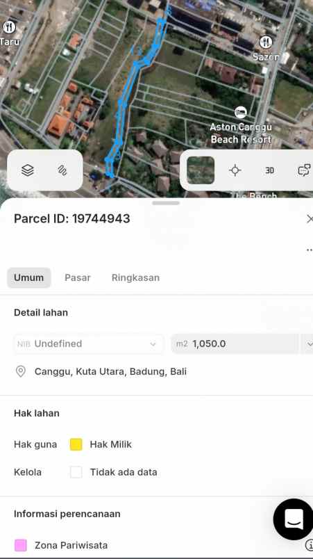 dijual tanah pantai batu bolong