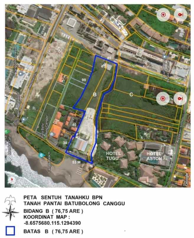 dijual tanah pantai batu bolong