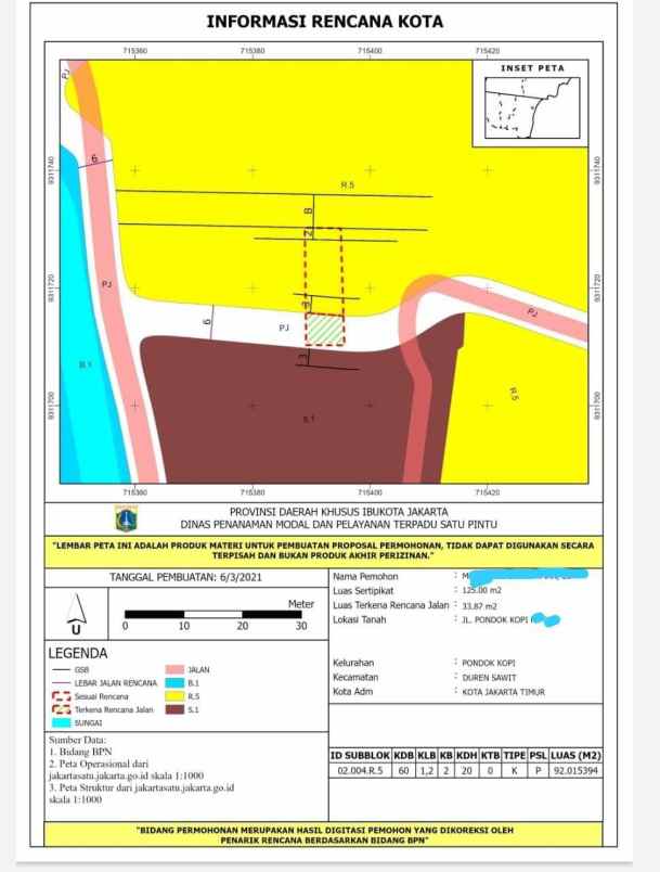 dijual tanah pondok kopi