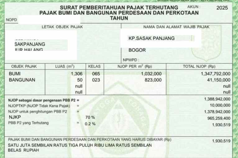 dijual tanah sasak panjang tajur halang
