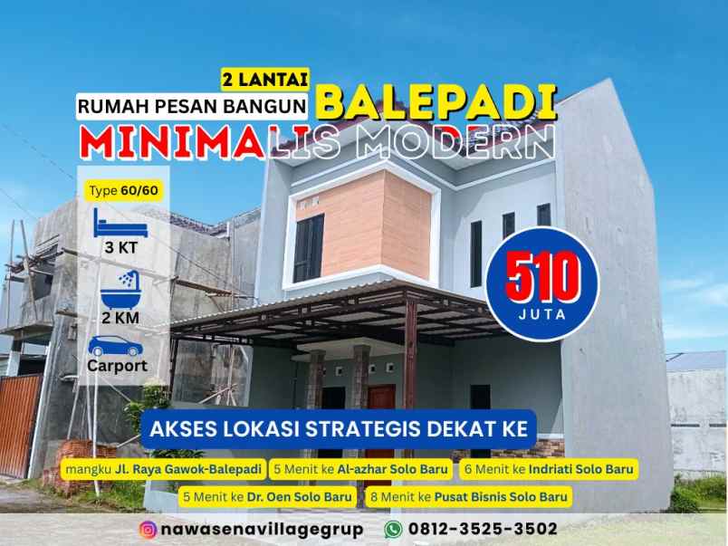 rumah 2 lantai dekat solo baru