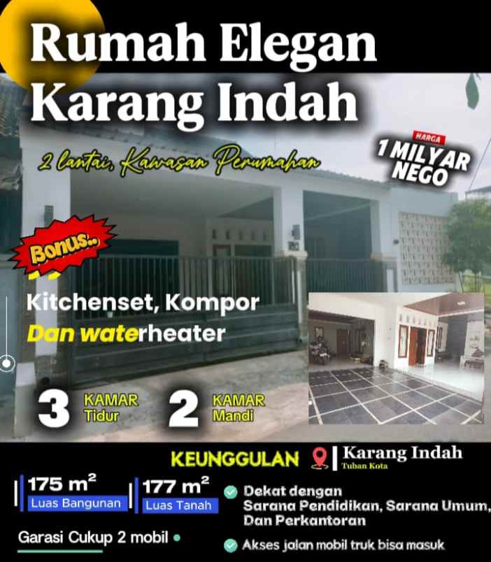 rumah 2 lantai strategis di tengah kota garasi 2 mobil